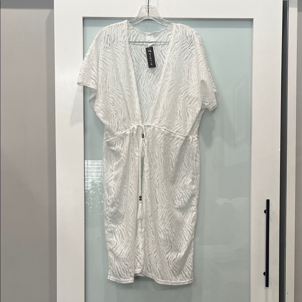 Tempt Me White Sheer Zebra Print Beach Cover-Up, Size Large